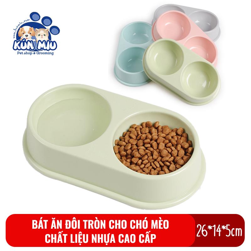 [Hoàn Tiền 10%] Bát ăn đôi tròn cho chó mèo chất liệu nhựa cao cấp Kún Miu nhiều màu sắc