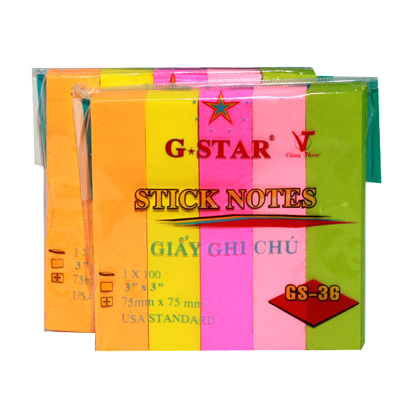 Giấy note 5 màu dạ quang G-star 75mmx75mm