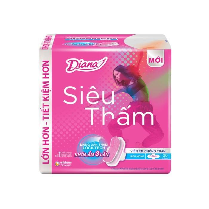 Băng Vệ Sinh Diana Siêu Thấm Siêu Mỏng Cánh 23Cm 20 Miếng
