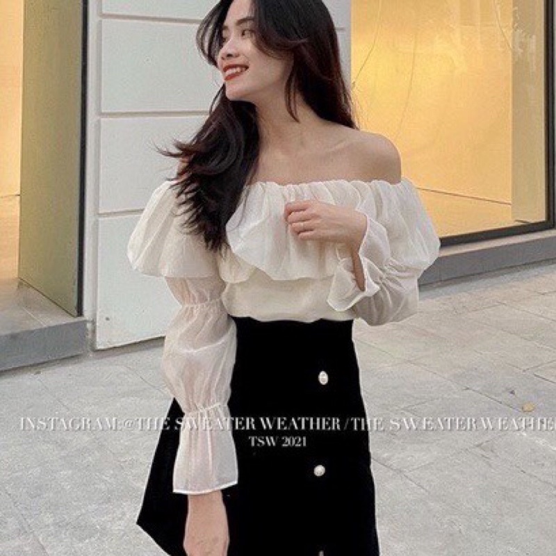 Áo kiểu bẹt vai tay bồng công chúa tb17
