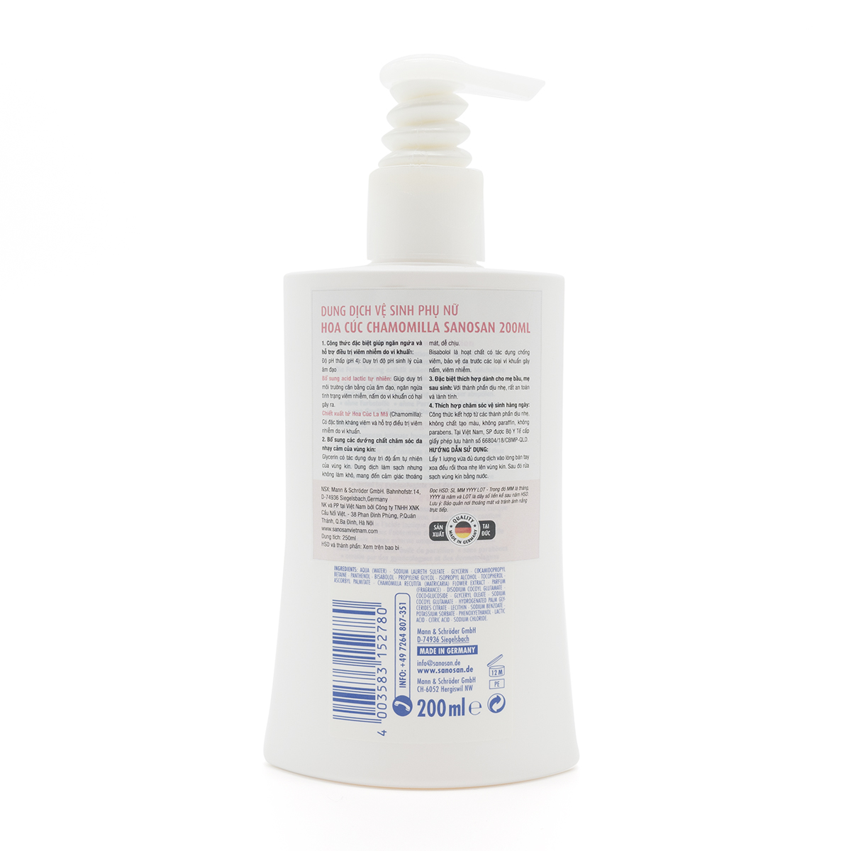 Dung dịch vệ sinh phụ nữ Sanosan Hoa cúc Chamomilla 200ml