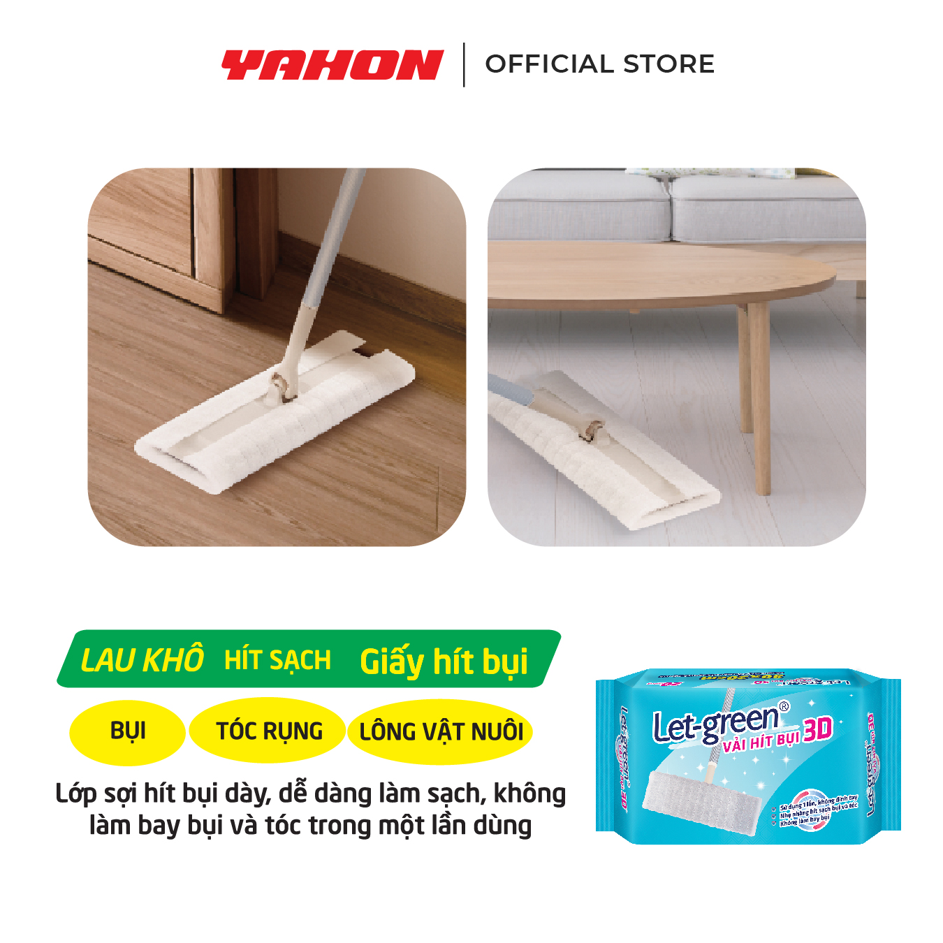 Khăn Vải Hít Bụi 3D LET-GREEN | Hít Sạch Bụi Mịn, Tóc, Lông Thú Cưng | 20 Miếng/Bao