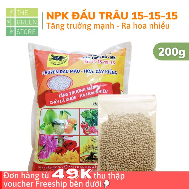 Phân bón NPK Đầu Trâu 15-15-15 kích tăng trưởng, chồi lá khỏe, ra hoa nhiều cho hoa hồng, mai vàng, cây cảnh, rau ăn quả, cây ăn trái