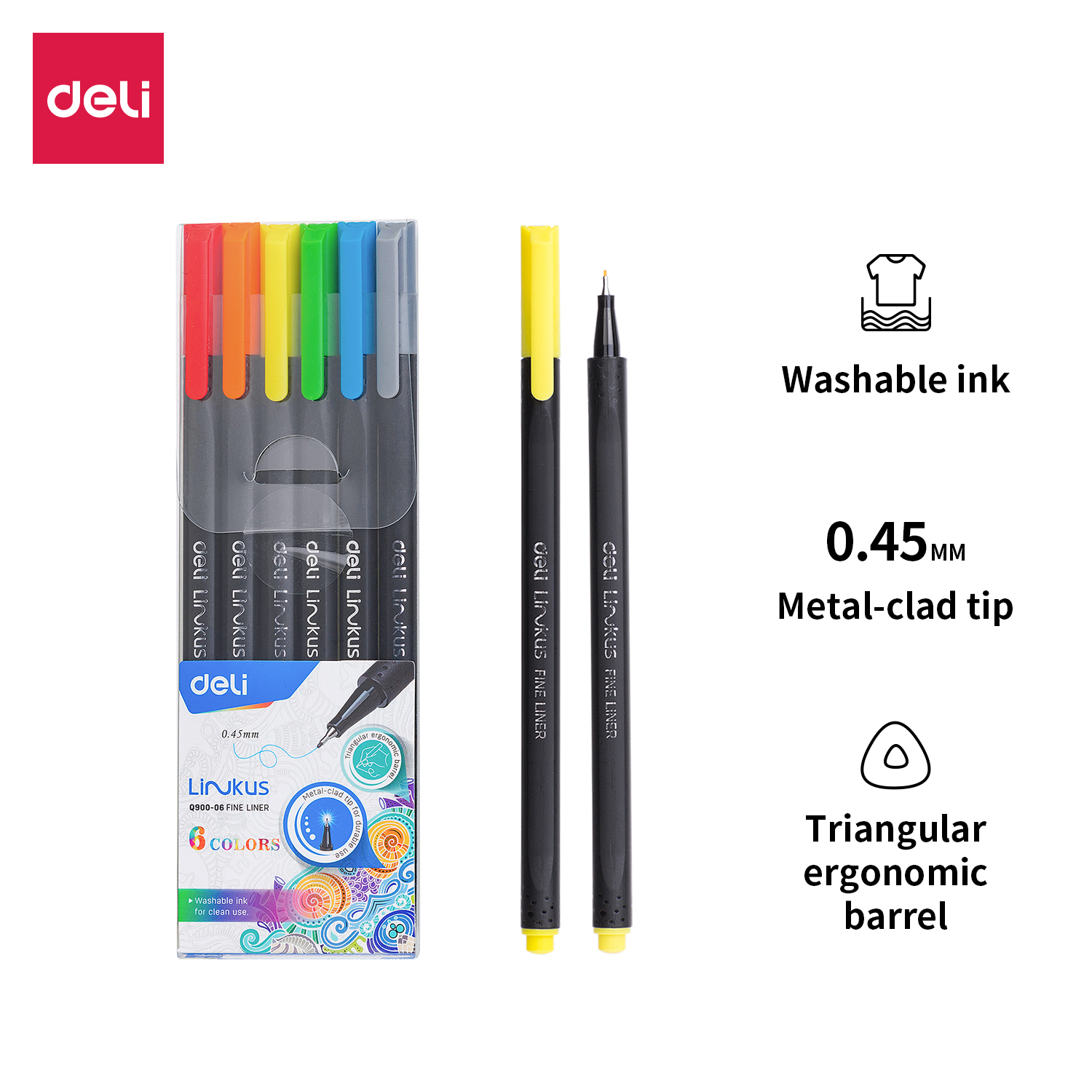 Bút đi nét Deli - Ngòi bọc kim loại 0.45mm - Mực có thể rửa được - EQ900