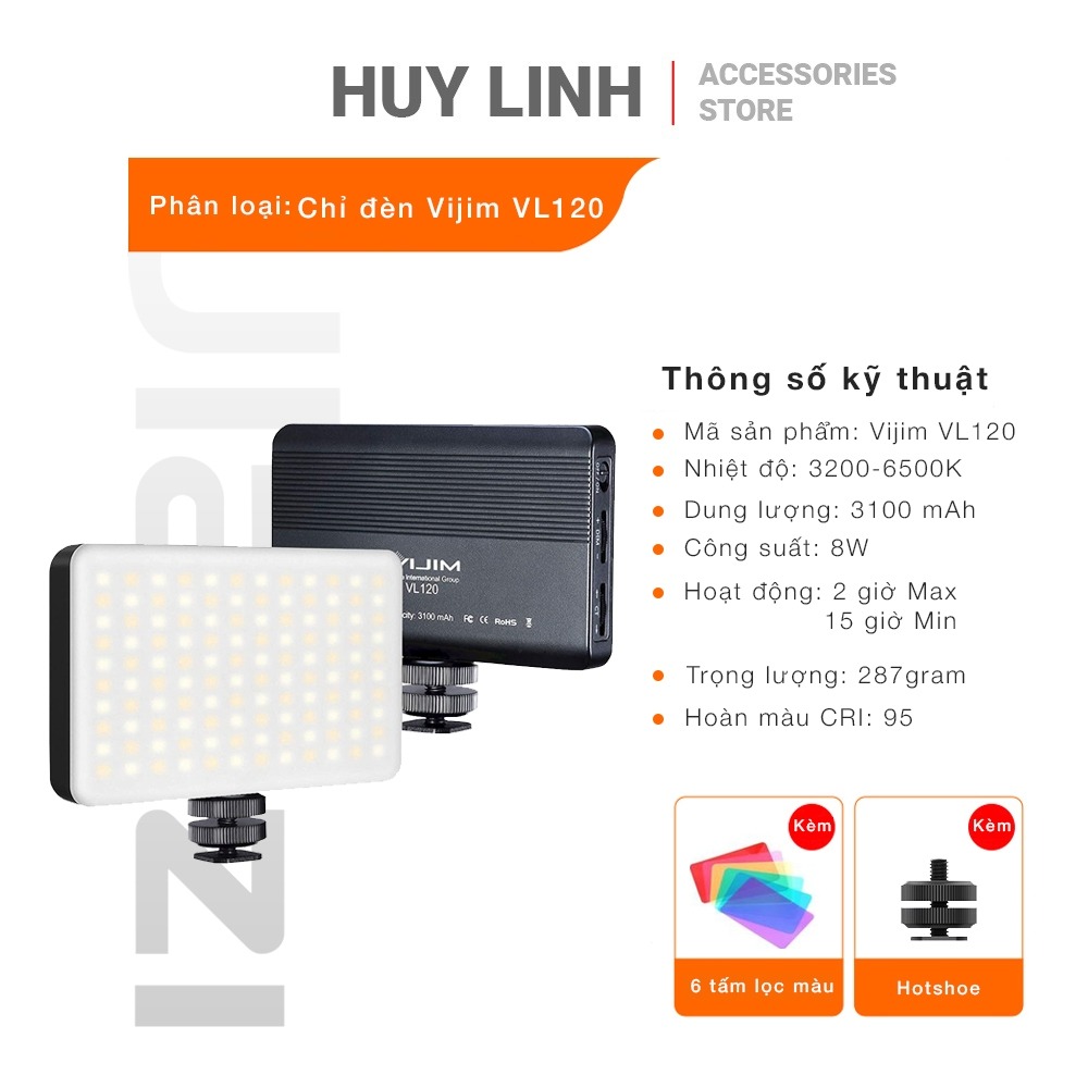 Đèn LED trợ sáng Studio mini Ulanzi VIJIM VL120 Color - Dải nhiệt màu 3200K - 6500K pin 3100mAh cho điện thoại, máy quay
