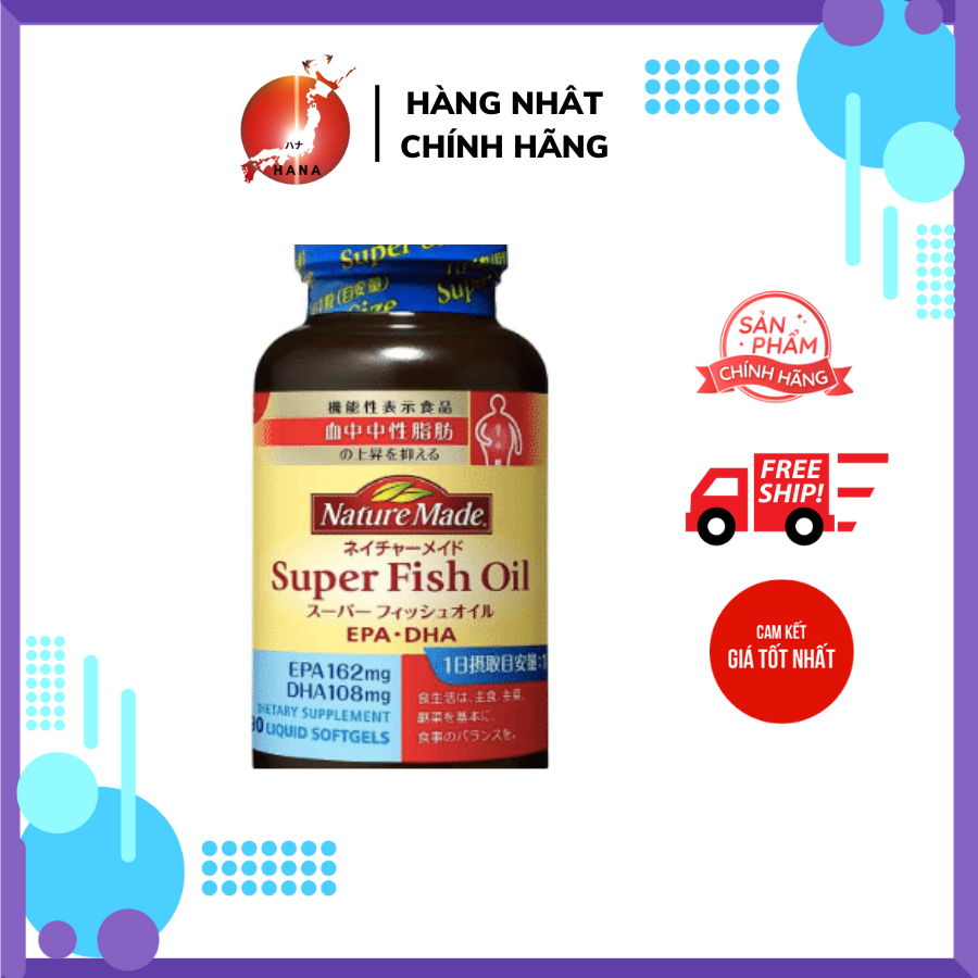 Dầu cá DHA&EPA nature made, Viên uống dầu cá Fish oil nature made Nhật 90 ngày