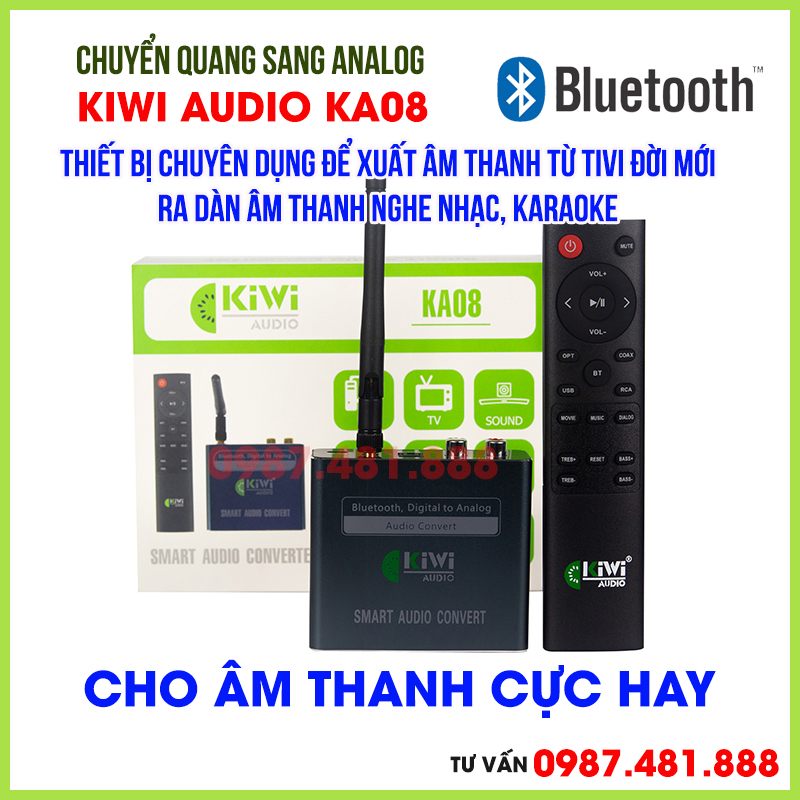 Bộ DAC Kiwi KA08 chuyển quang kiêm giải mã 24 bit loại cao cấp - Có kết nối bluetooth