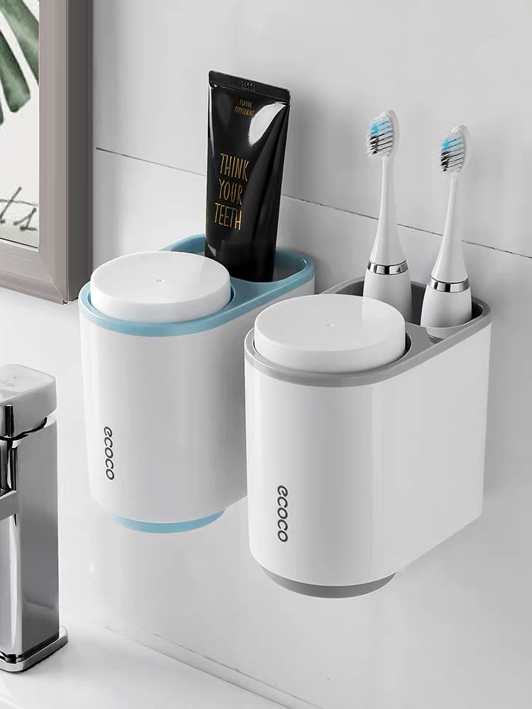 Kệ cắm bàn chải đánh răng Ecoco 2 cốc dán tường- ECOCO 1905
