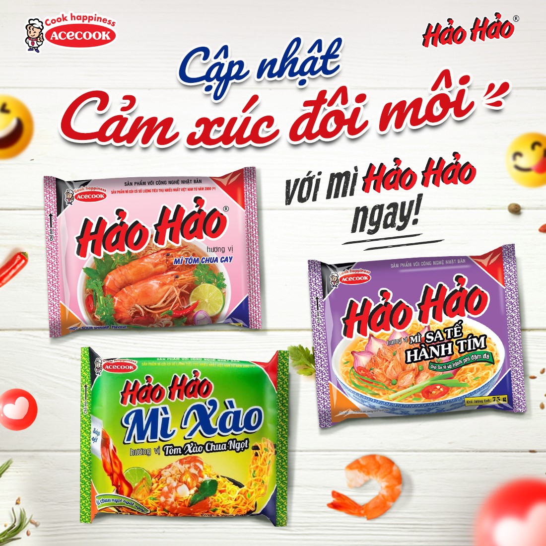 Mì tôm Hảo Hảo Acecook đủ các vị