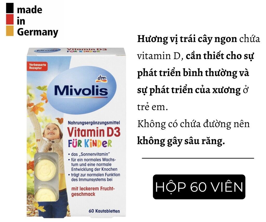 Bill Đức  - Kẹo ngậm Mivolis Vitamin D3 fur Kinder hộp 60 viên