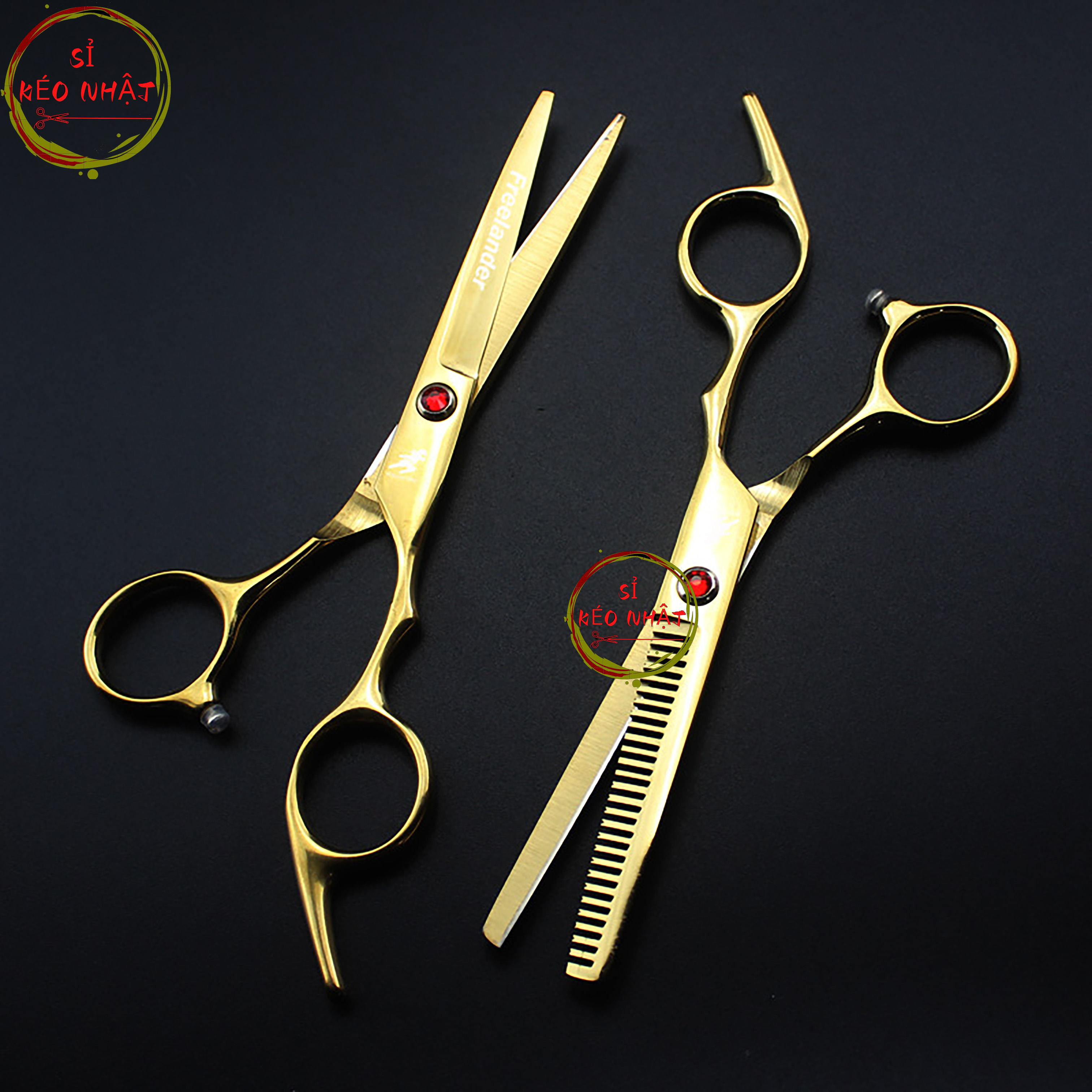 Bộ kéo cắt tóc Nhật Bản cao cấp màu vàng MS03[Mua bộ kéo tặng kèm bao da + lược]