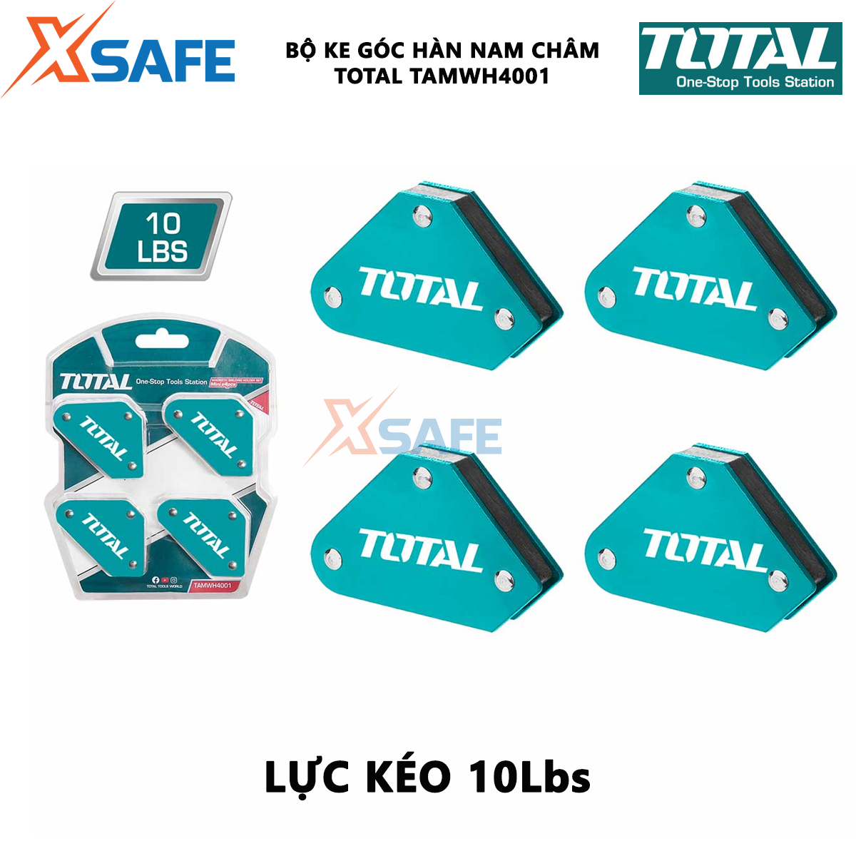 Bộ ke góc hàn nam châm 3 góc Total TAMWH4001| 4 nam châm mini 45 °, 90 °, 135 °, dùng chất liệu nam châm và thép