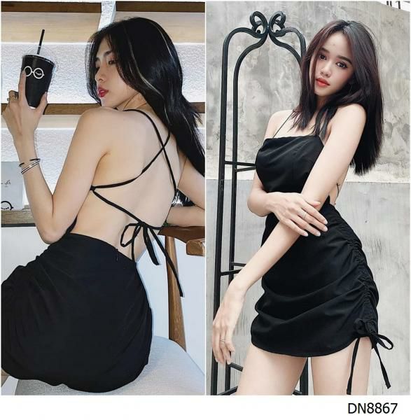 Đầm hở lưng đan dây rút nhúng sexy