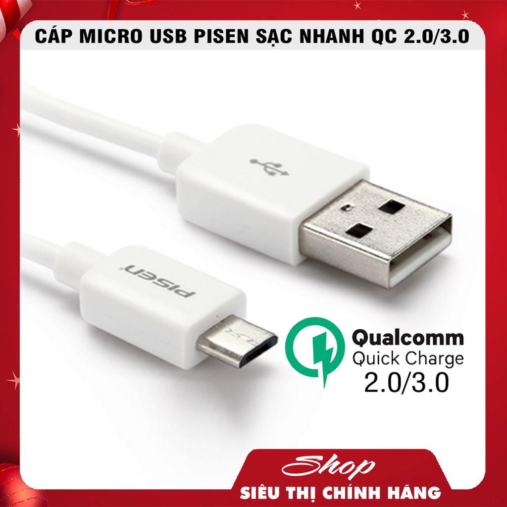 [HCM]Cáp Pisen Micro Usb Hỗ Trợ Sạc Nhanh Quick Charge 2.0 Và 3.0