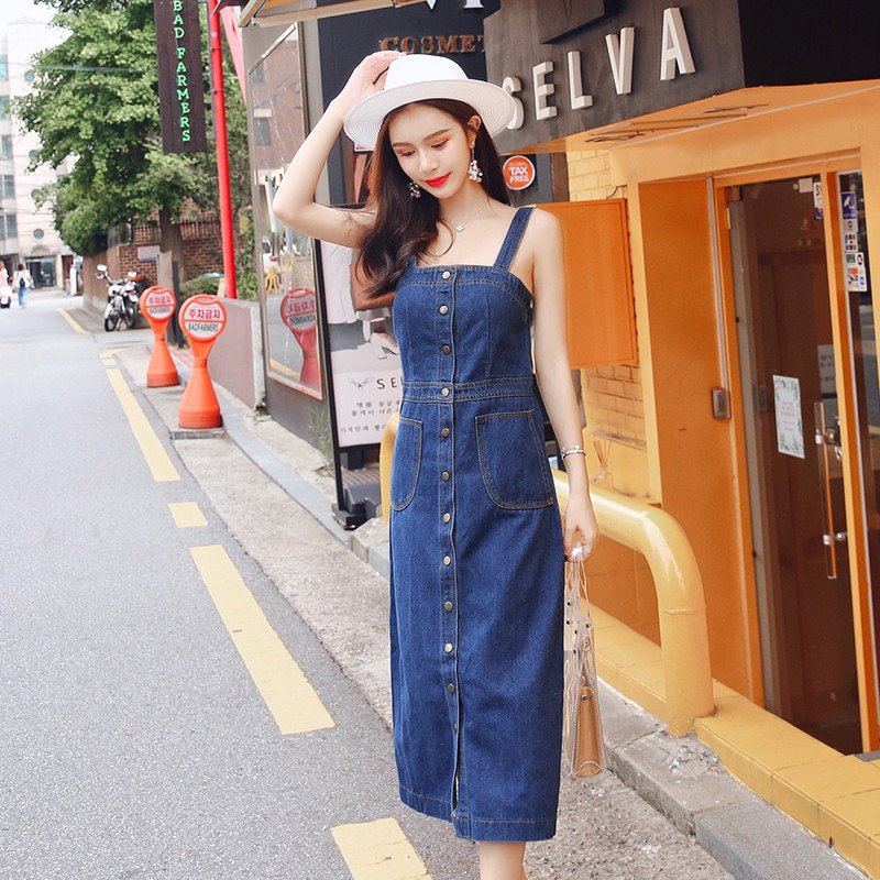 ĐẦM YẾM JEAN 2 DÂY CÓ HÀNG NÚT D778 (KHÔNG KÈM ÁO )