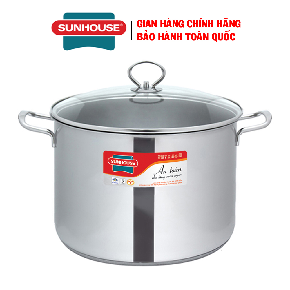 Nồi luộc gà inox 3 đáy Sunhouse SH28LG - Nồi luộc gà bếp từ, Nồi luộc gà Sunhouse chất liệu inox cao cấp, Size 28cm, Dung tích 13L, Vung kính trong suốt, 3 đáy truyền nhiệt nhanh, giữ nhiệt tốt, sử dụng trên mọi loại bếp