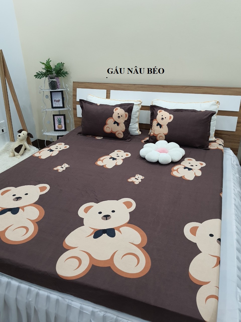 (Hot trend) Bộ ga gối 3 món mẫu Gấu vũ trụ m6/m8/2m2, drap bo chun poly cotton, ga giường giá rẻ