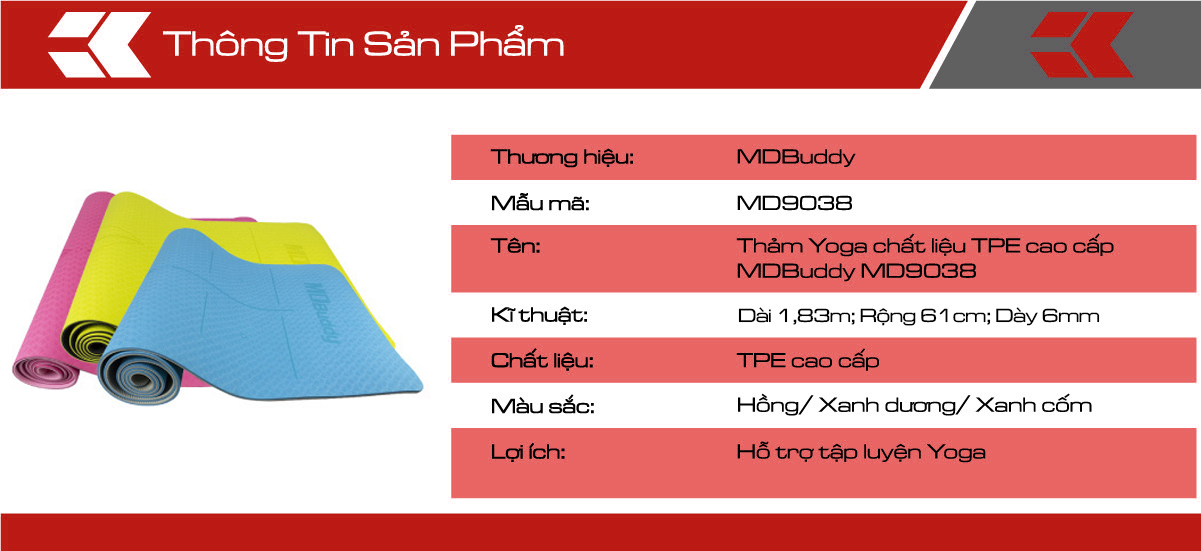 Thảm Yoga chất liệu TPE cao cấp MDBuddy MD9038