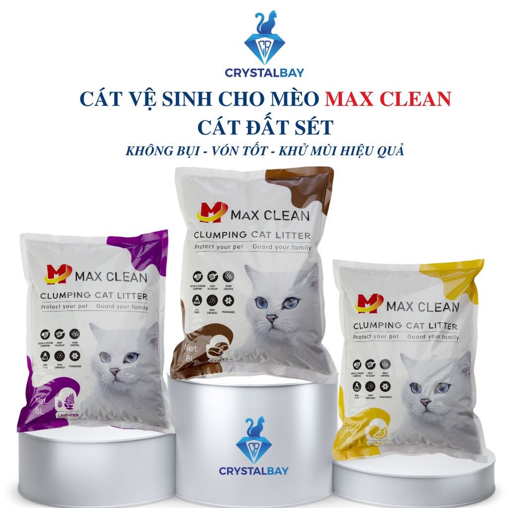 Cát vệ sinh cho mèo, Cát đất sét Max Clean – 4kg (8L), vón cục tốt, khử mùi hiệu quả, tiết kiệm