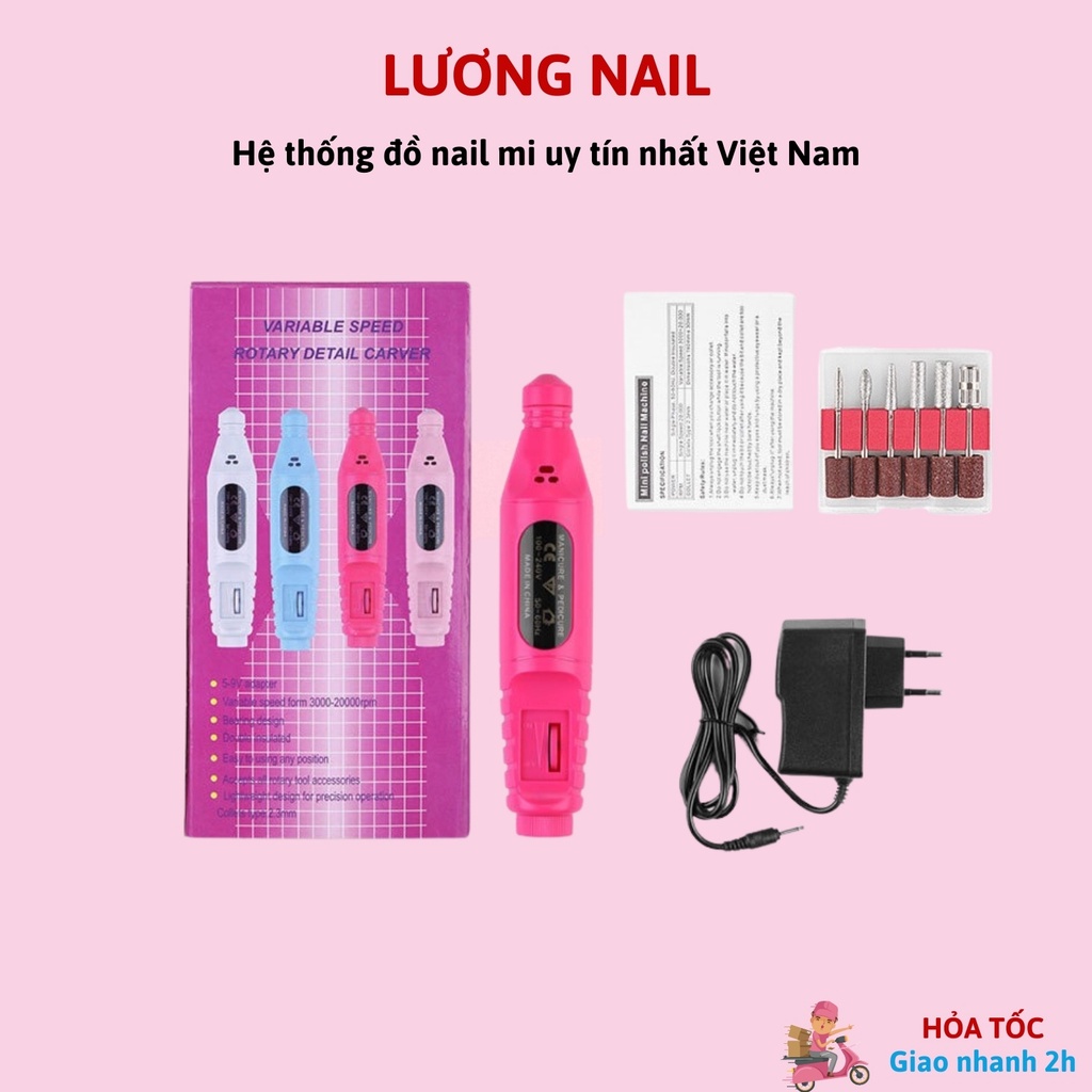 Máy mài móng nail phá gel phá móng mini tặng kèm 6 đầu mài