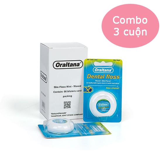 Combo 3 cuộn Chỉ Nha Khoa Oraltana sợi nilon bền chắc, thơm giúp răng miệng sạch sẽ, răng chắc khỏe và miệng không hôi
