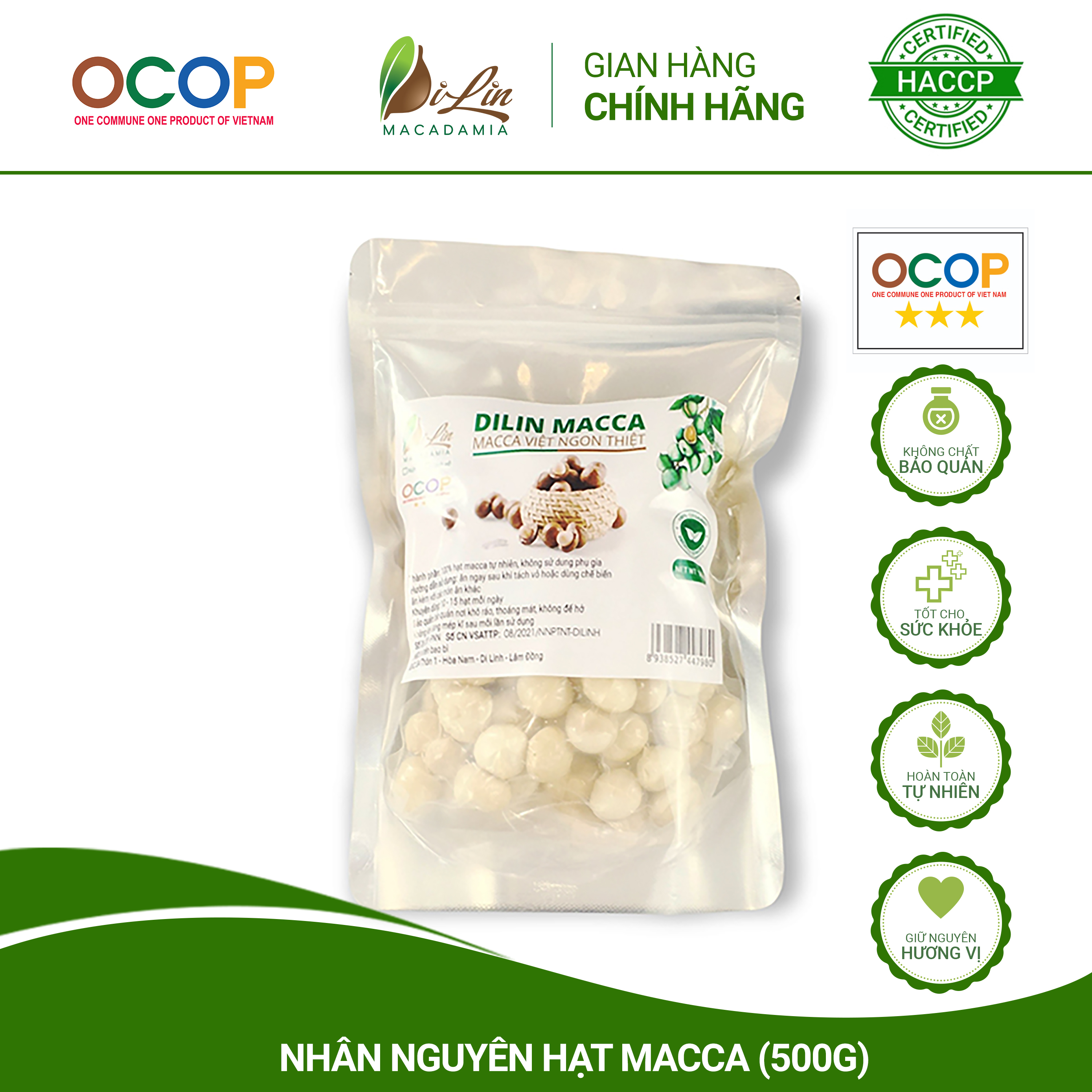 500g nhân macca sạch lâm đồng cao cấp đã sấy