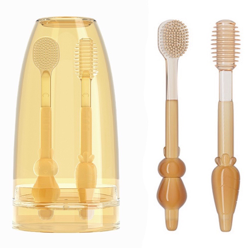 Set rơ lưỡi và bàn chải đánh răng silicon siêu mềm giúp chăm sóc răng miệng cho bé từ 0-3 tuổi