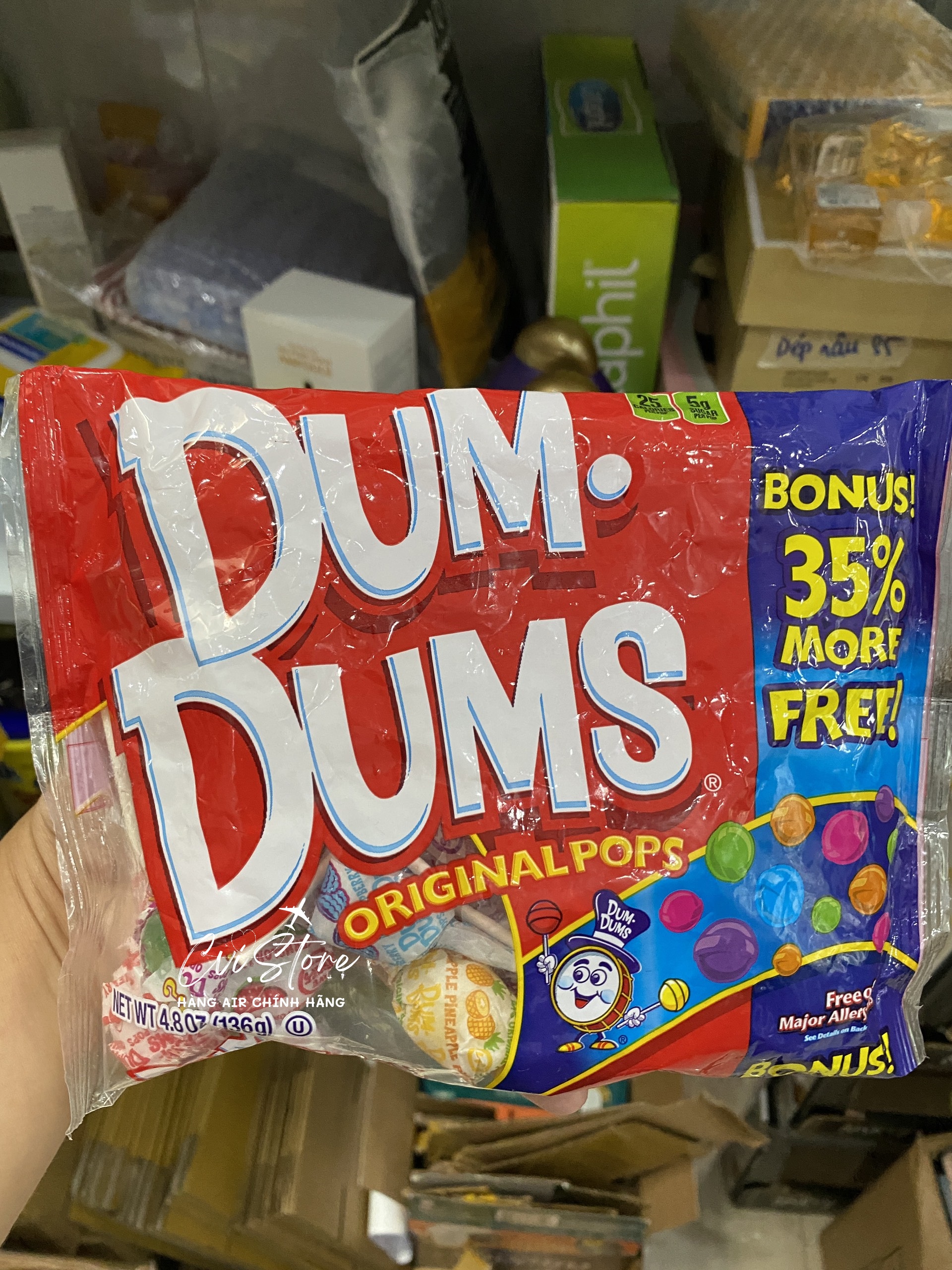 Kẹo Mút Dum Dums Original Pops – Bịch 21 Que -Cvi Hàng Mỹ
