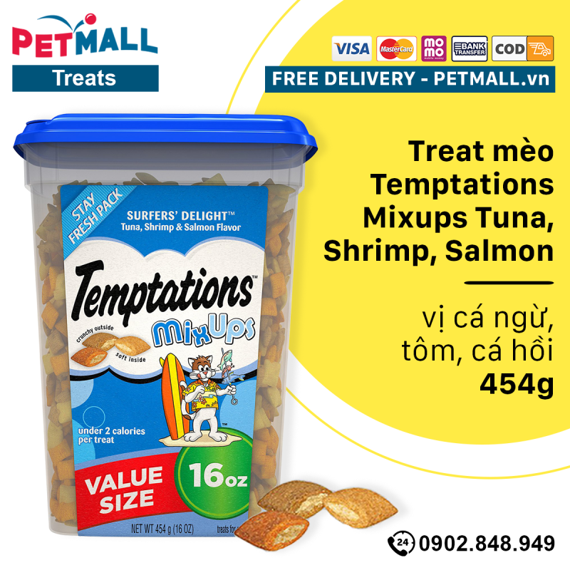 Treat mèo Temptations Mixups Tuna, Shrimp, Salmon 454g - vị cá ngừ, tôm, cá hồi