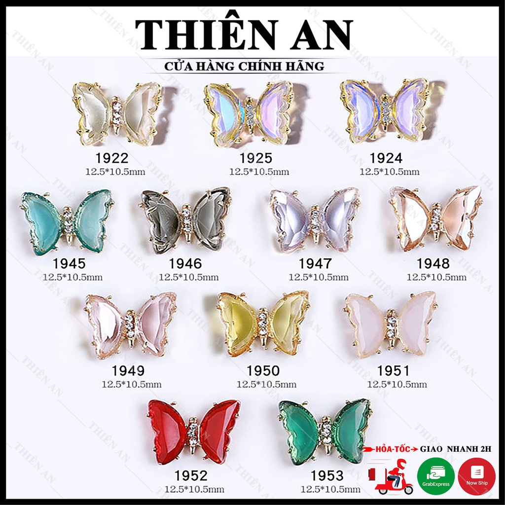 Charm nail gắn móng tay bướm pha lê trong suốt ba chiều nghệ thuật