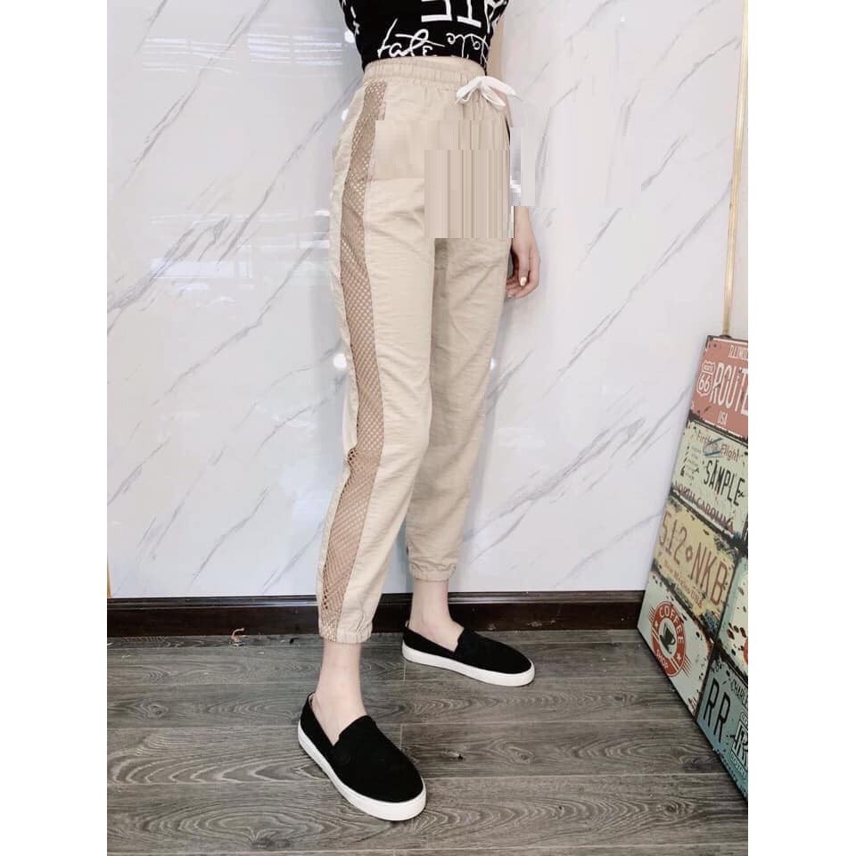 Quần jogger đũi lưới sườn cá tính cho nữ