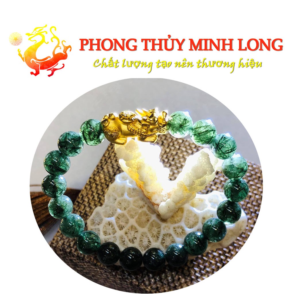 Vòng tay đá. thach anh tóc xanh mix tỳ hưu vàng
