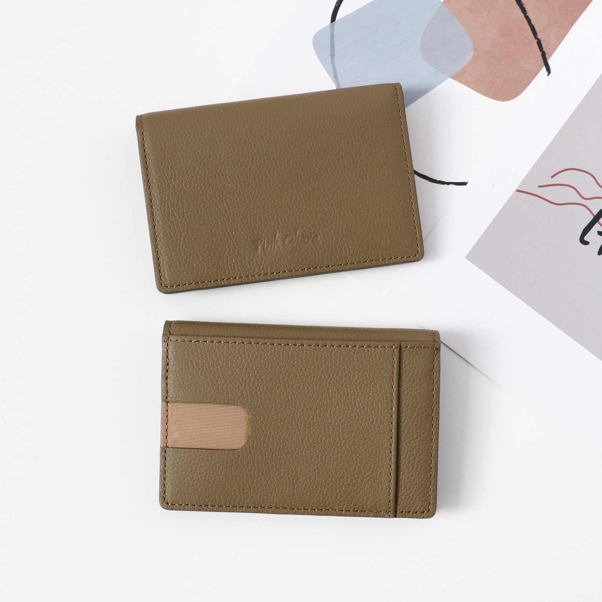 Ví đựng thẻ card Mundo - da bò vân hạt nhập Nhật
