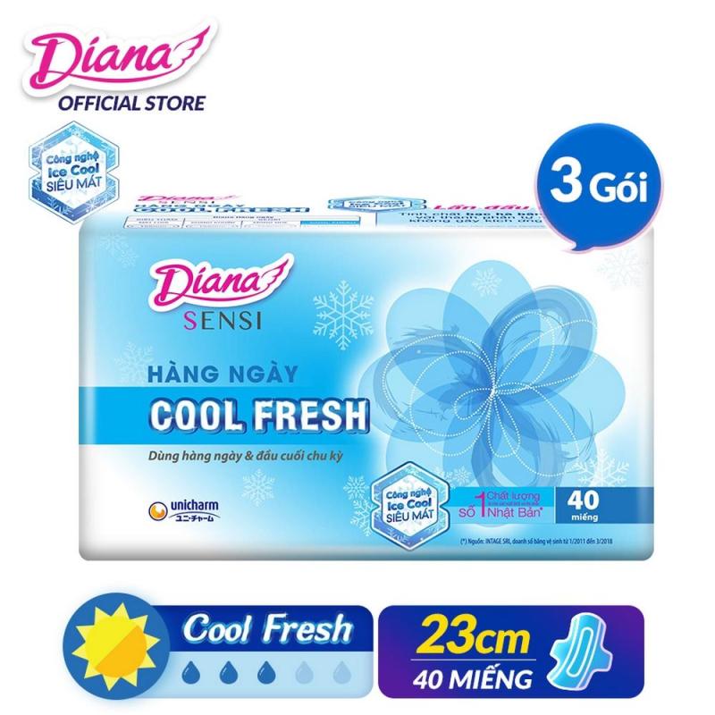 Bộ 3 gói Băng vệ sinh Diana hàng ngày Sensi Cool Fresh gói 40 miếng nhập khẩu