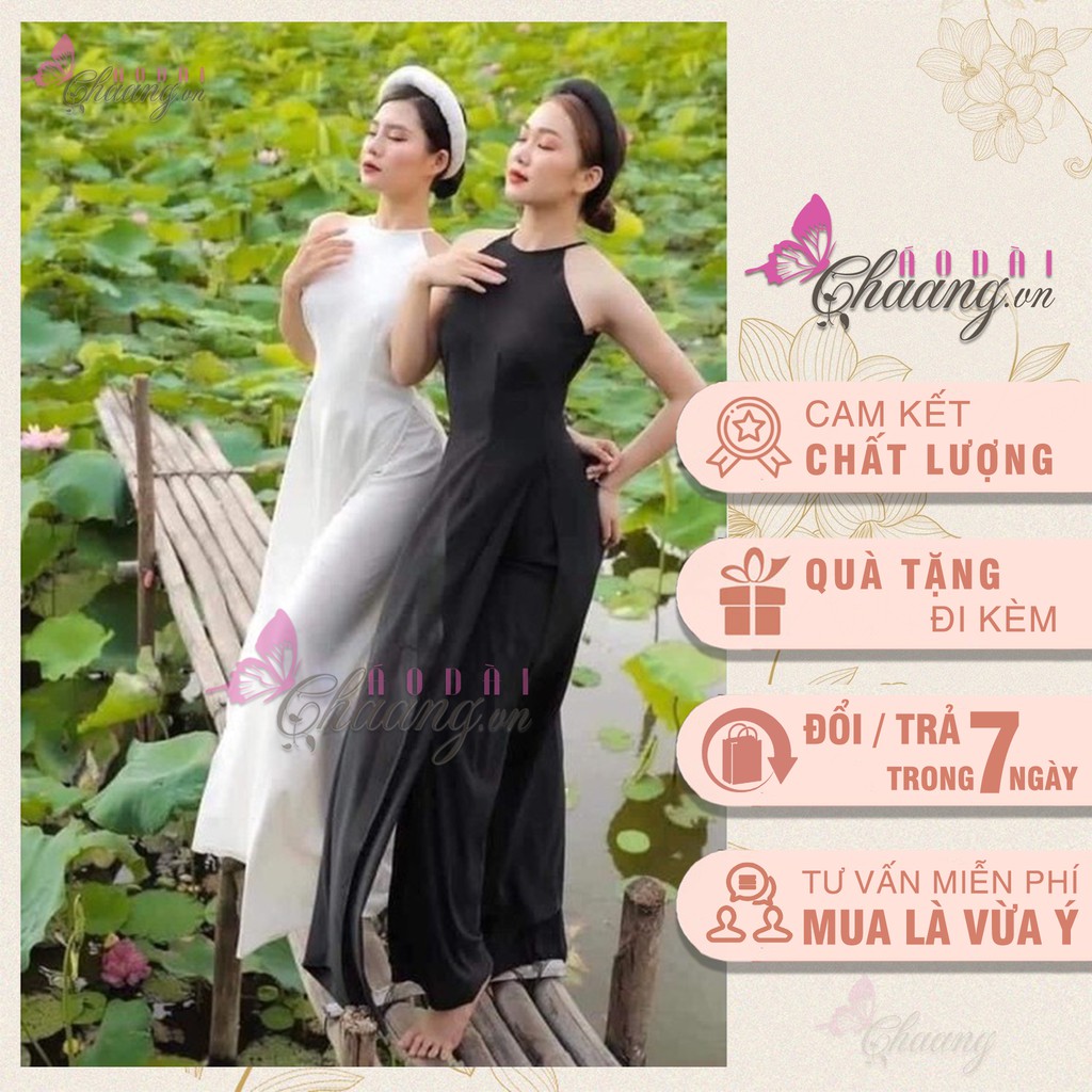 Áo dài chụp sen đẹp CHAANG may sẵn kiểu áo yếm dáng dài 2 dây hở vai lụa Mỹ đẹp ADC203