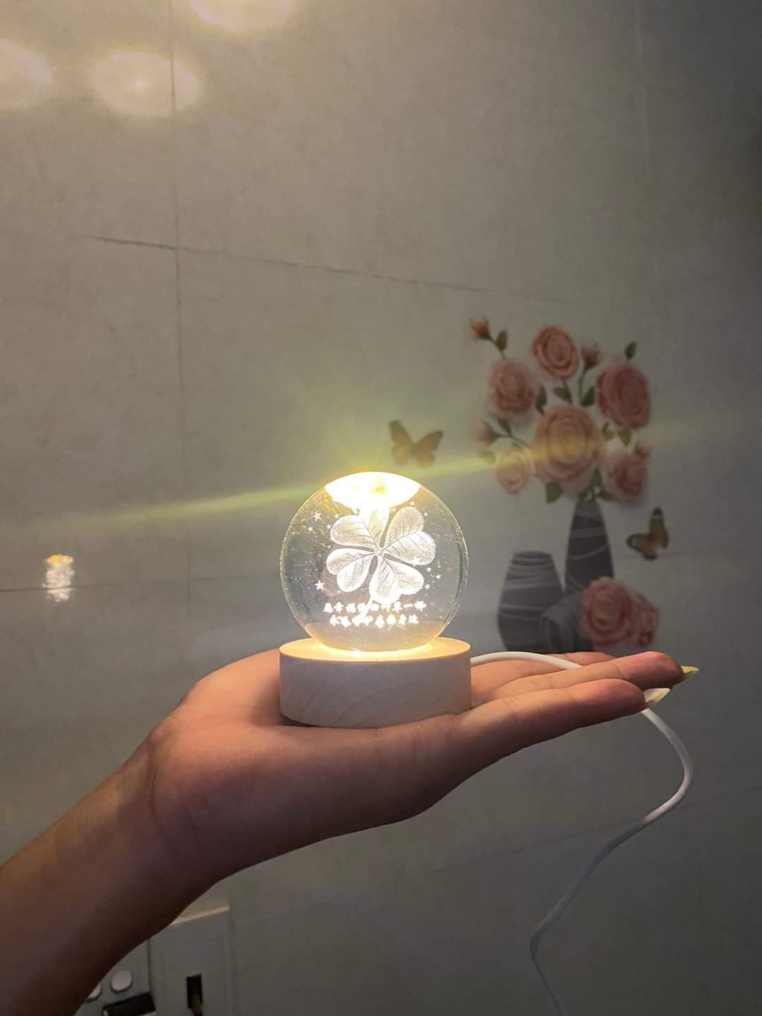 Đèn Ngủ 3D Quả Cầu Pha Lê Phát Sáng