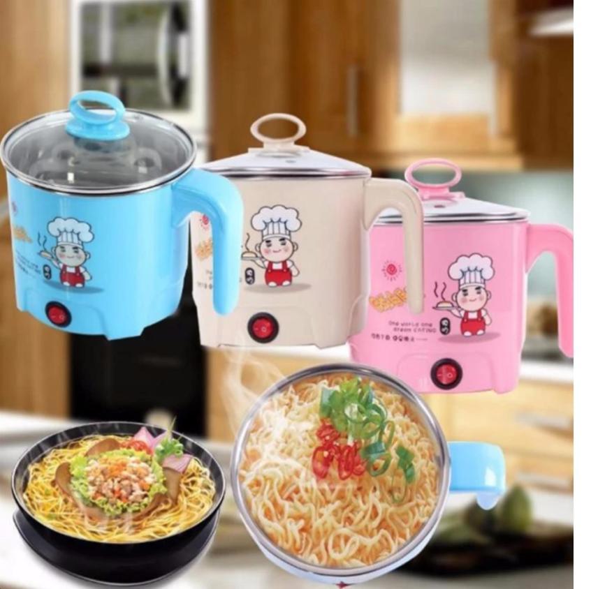 Combo Hộp cơm giữ nhiệt 4 tầng lunchbox + 2 Ca nấu mì siêu tốc, nồi nấu đa năng mini siêu tốc 18cm + Tặng kèm khay luộc trứng (Hồng)