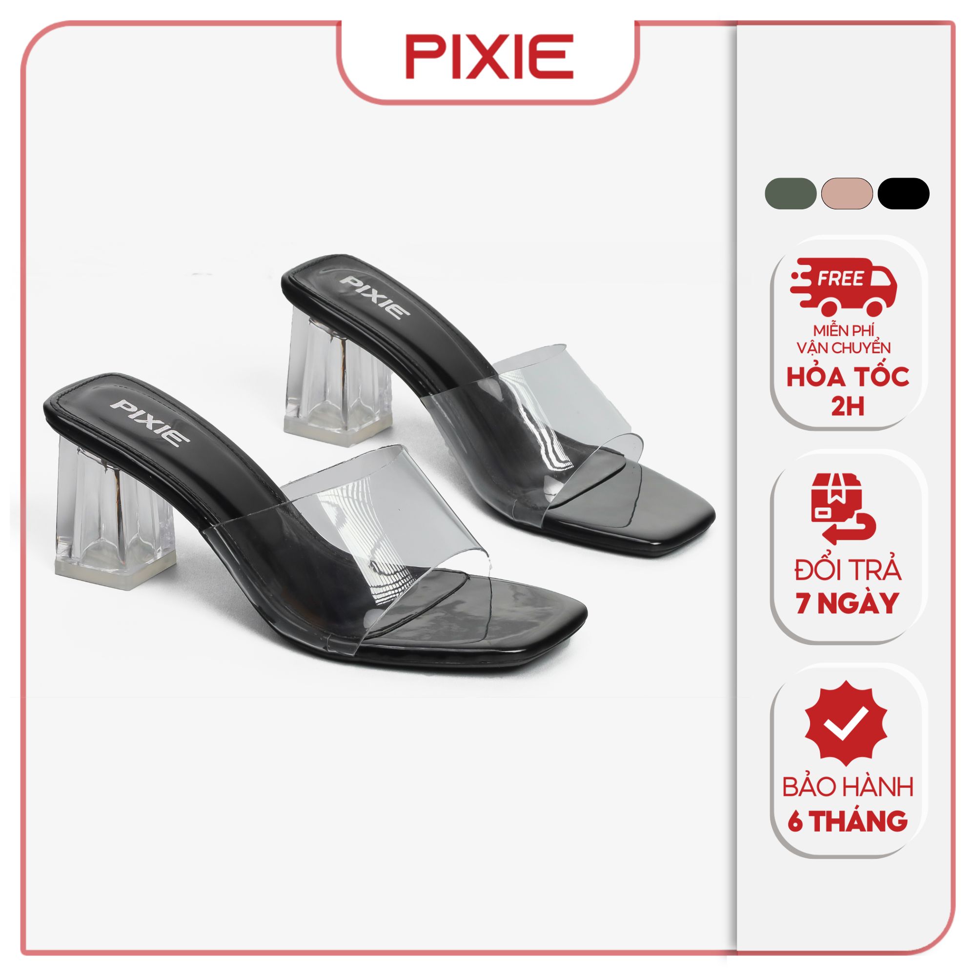 Guốc Cao Gót 5cm Quai Trong Pixie E206