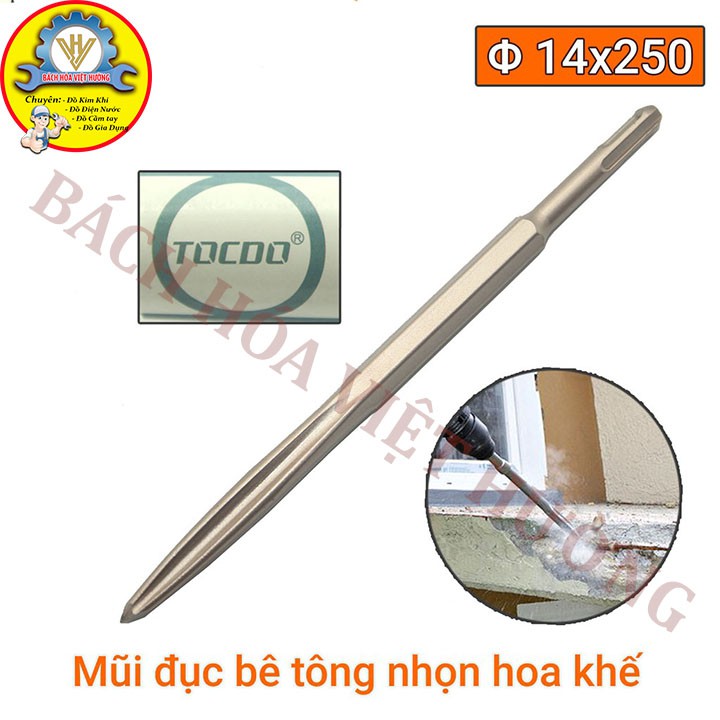 Mũi đục bê tông nhọn hoa khế chuôi gài Φ14mm TOCDO