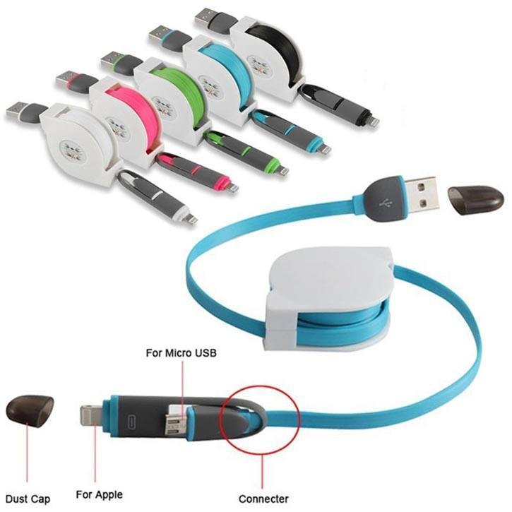 [HCM]Cáp sạc dây rút 2 đầu Lightning-MicroUSB