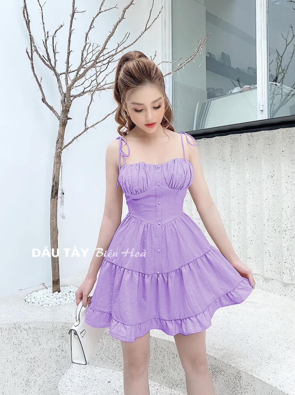 [HCM]Đầm 2 dây cột vai đính nút siêu xinh