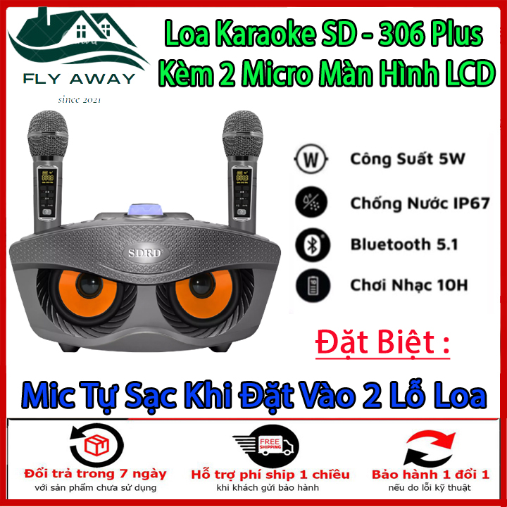 Loa karaoke bluetooth SD 306 Plus - Loa mắt cú nâng cấp của SD 306 - Tặng kèm 2 micro không dây có màn hình LCD - Sạc pin cho micro ngay trên loa - Chỉnh bass treble echo ngay trên micro - Loa xách tay du lịch cực chất - Hàng chính Hãng.
