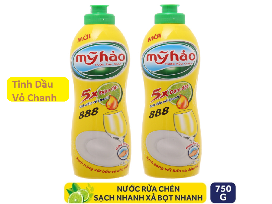 [HCM] Chai Nước Rửa chén 5X đậm đặc Mỹ Hảo 750g/chai Gừng & Tinh dầu Vỏ Chanh
