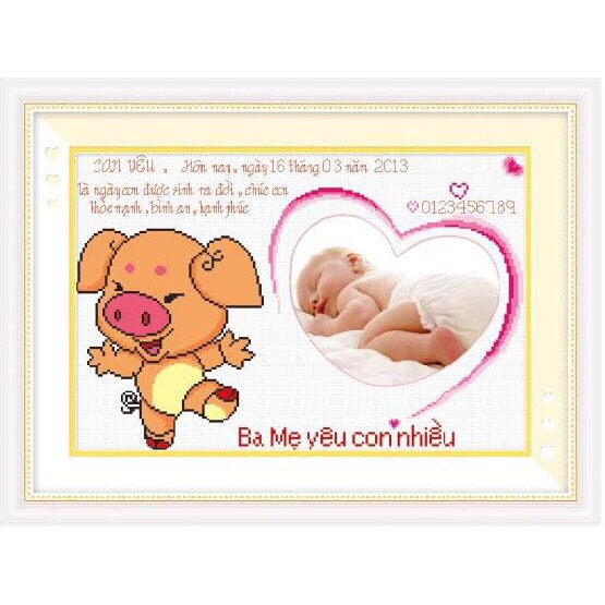[HCM]Tranh thêu CON HEO (CÓ LỒNG HÌNH) 222711 (54x38cm) chưa thêu