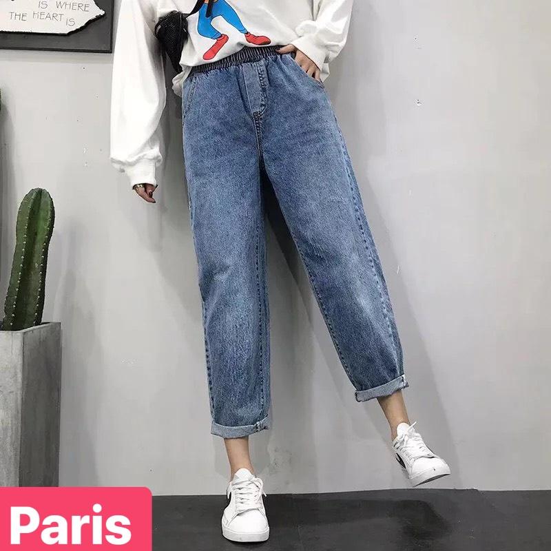 QUẦN BAGGY JEAN NỮ CHẤT BÒ XANH LƯNG THUN CẠP CHUN THU ĐÔNG LƯNG CAO NÂNG MÔNG THÁI LAN PR-330 CAO CẤP - PARIS FASHION