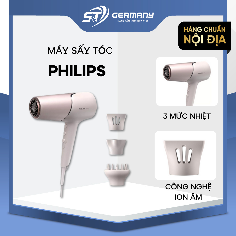 Máy sấy tóc philips series 5000 bhd530/20 nội địa đức 2300w, máy sấy tóc 3 phụ kiện sấy tạo kiểu gst electronic 210064
