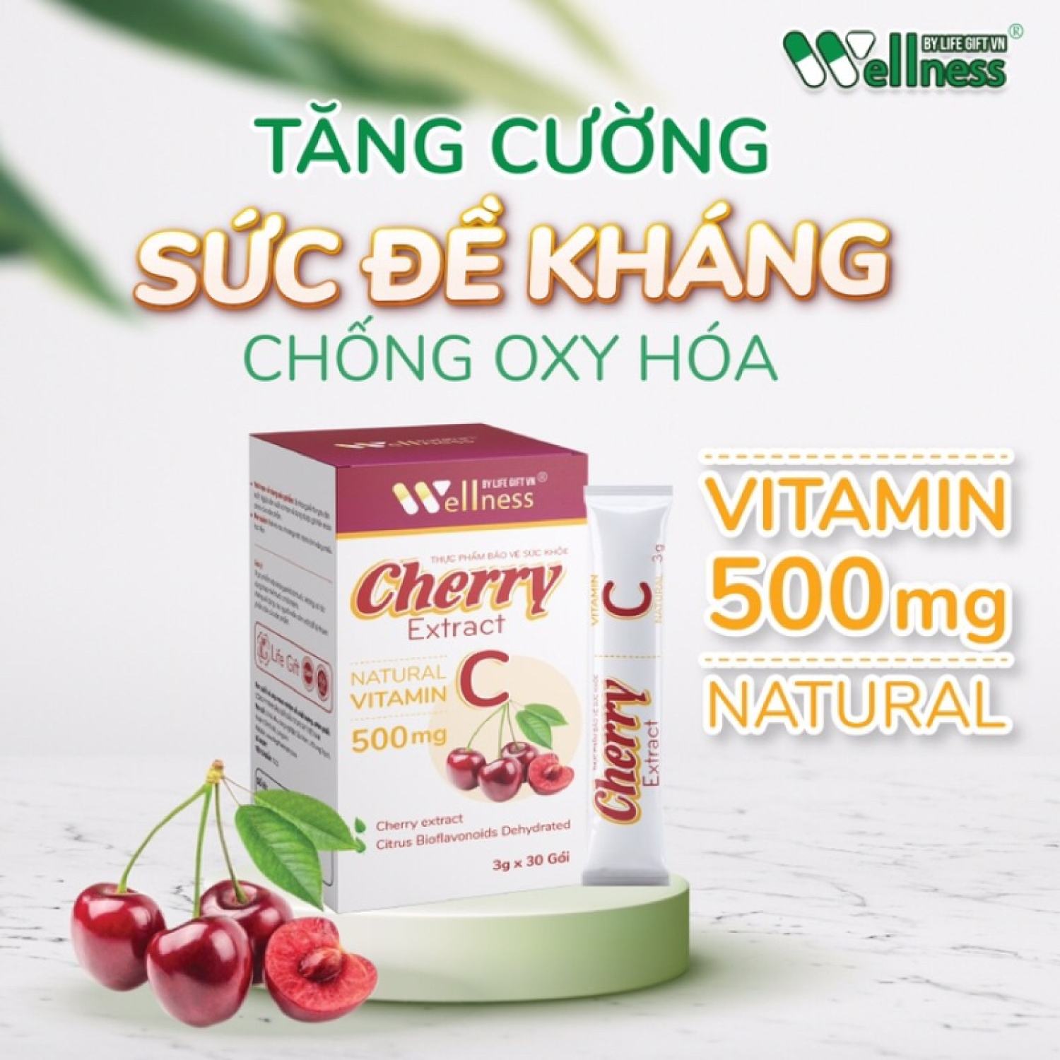 Vitamin C Cherry Extract hỗ trợ tăng cường sức khỏe, nâng cao sức đề kháng 30 gói