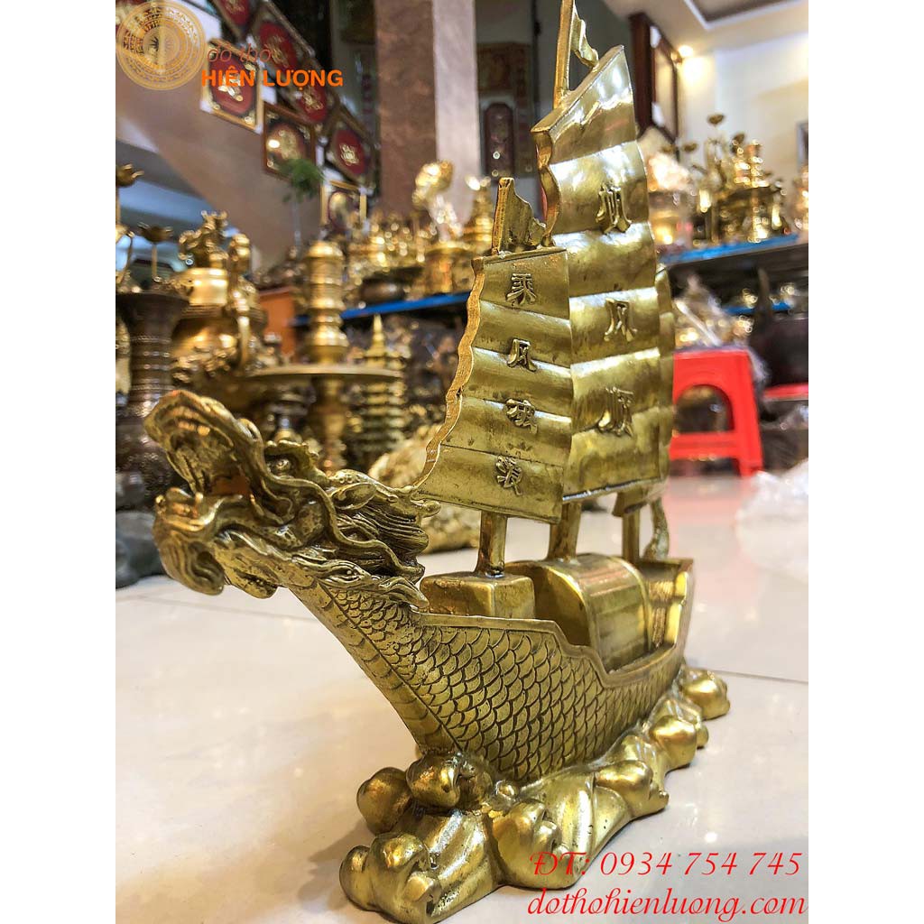 Thuyền Buồm Đầu Rồng Phong Thủy Bằng Đồng 3 Cỡ