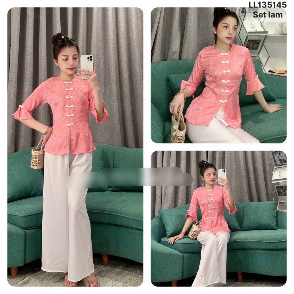 Bộ lam tay loe nút tàu gấm xước