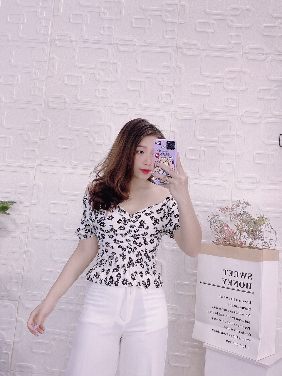 Áo voan hoa nhún eo bo ngực thời trang TTSA0345